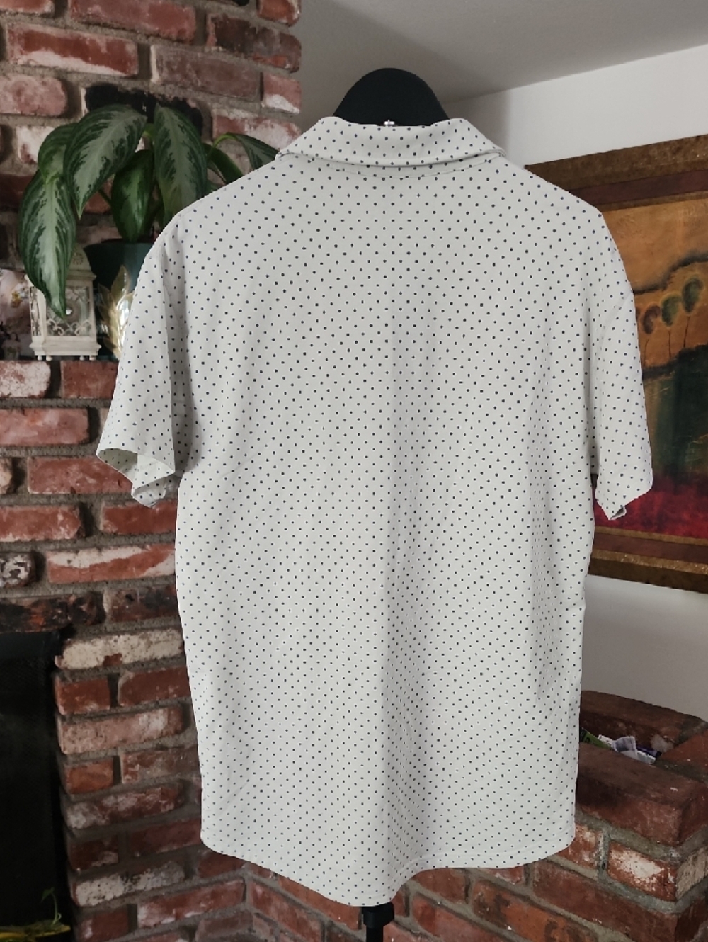 BYLT Basics Polo Shirt Light Lime Green Micro Dot Print Size L Athletic Stretch - Picture 5 of 11